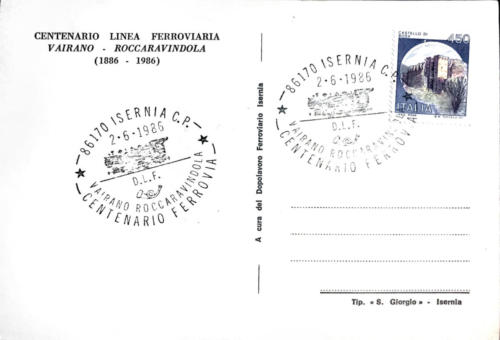 Cartolina (retro) centenario ferrovia Vairano-Roccaravindola (1886-1986)