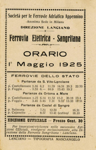 Copertina Orario Sangritana 1925