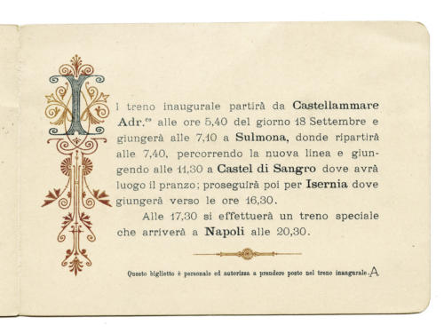 invito al viaggio inaugurale della ferrovia Sulmona-Isernia (pag. int. dx)