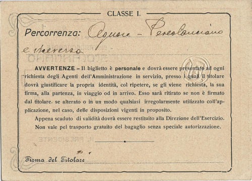 Carta di libera circolazione del 1918 (retro)
