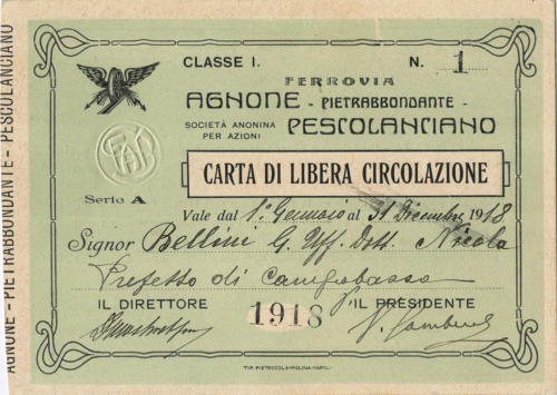 Carta di libera circolazione del 1918 (fronte)